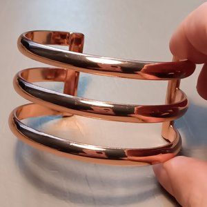 Triple Row 3 Band Copper Tone Metal Cuff Statement Bracelet